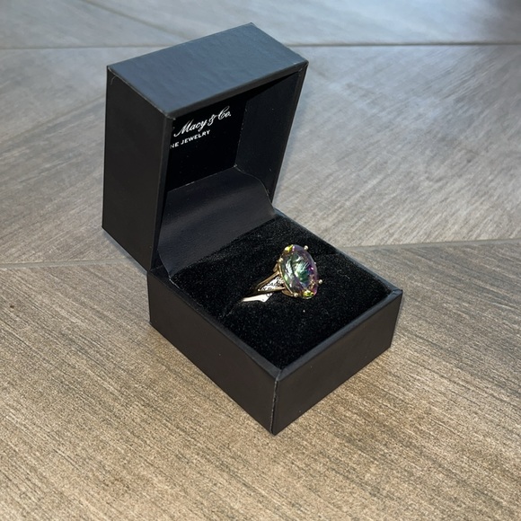 Mystic Topaz and Diamond Accent Oval Ring in 14k Gold - Picture 3 of 4